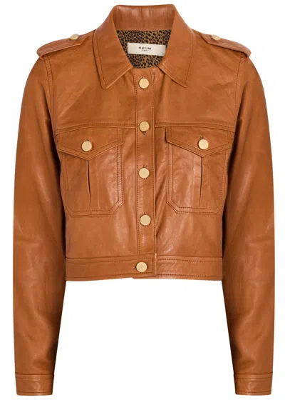 Skiim Amelie Cropped Leather Jacket In Brown