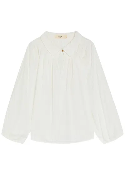 Skiim Embroidered Gathered Cotton Shirt In White
