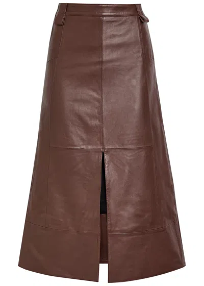 Skiim Farrah Leather Midi Skirt In Brown