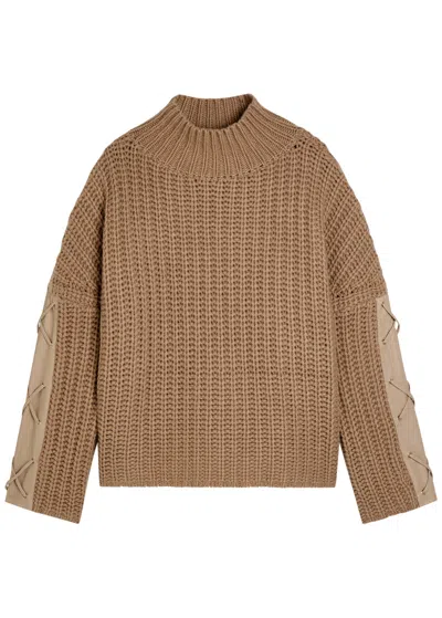 Skiim Justine Lace-up Leather And Cashmere Jumper In Brown