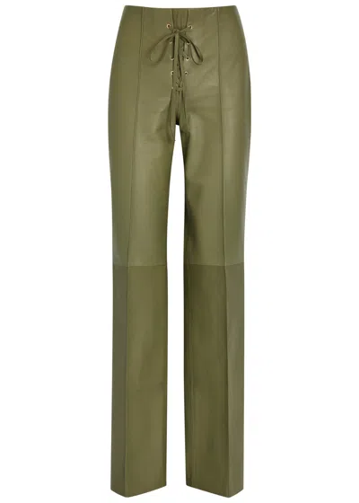 Skiim Lace-up Straight-leg Leather Trousers In Brown