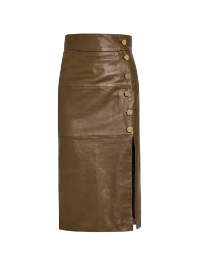 Skiim Leather Straight Midi Skirt In Brown