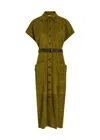 Skiim Liza Belted Suede Midi Shirt Dress In Green