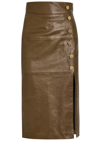 Skiim Lucy Leather Midi Skirt In Brown