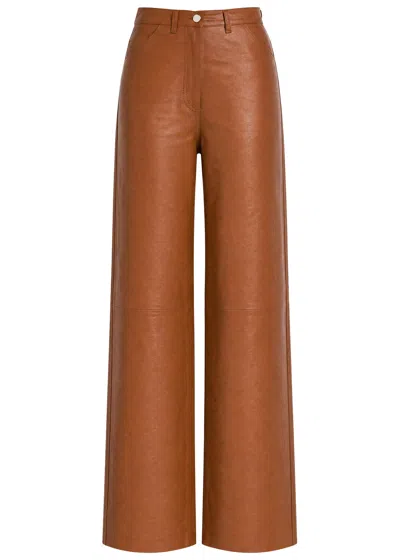 Skiim Marcella Straight-leg Leather Trousers In Brown