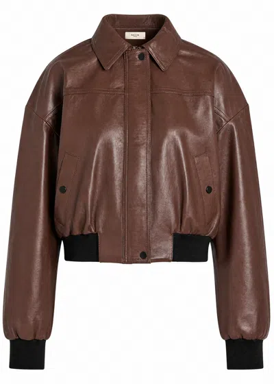 Skiim Sarah Leather Bomber Jacket In Brown