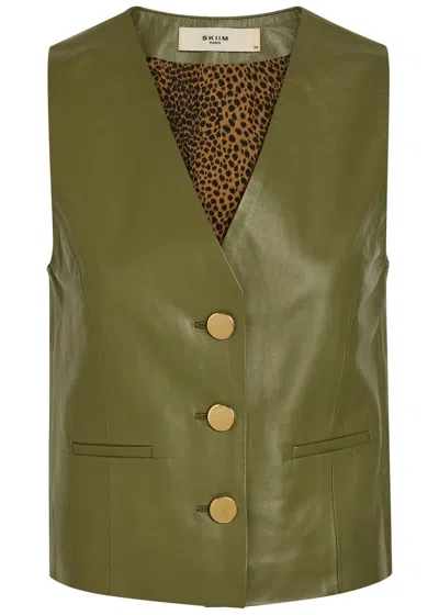 Skiim V-neck Leather Waistcoat In Green