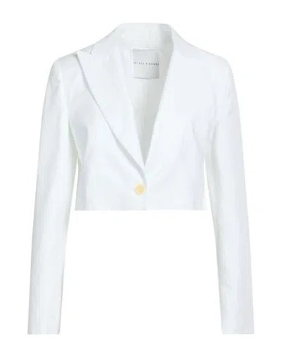 Skills & Genes Woman Blazer White Size 8 Cotton, Elastane