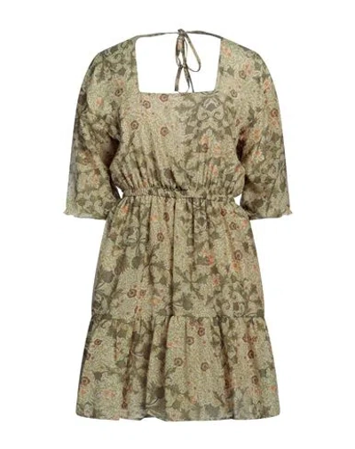 Skills & Genes Woman Mini Dress Sage Green Size 10 Cotton, Silk