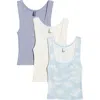 Skims 3-pack Cotton Rib Tank In Blue Quartz Cloud Multi