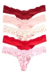 Skims 5-pack Fits Everybody Lace Dipped Thong In Red