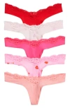 Skims 5-pack Fits Everybody Lace Dipped Thong In Heart Breaker Multi