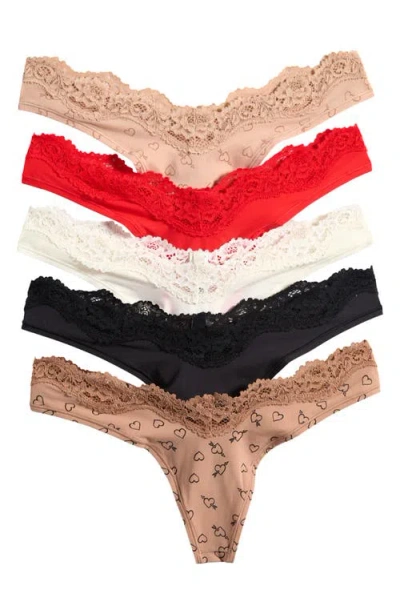 Skims 5-pack Fits Everybody Lace Dipped Thong In Multi