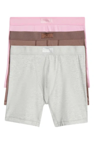 Skims Assorted 3-pack 5-inch Cotton Boxer Briefs In Bubblegum/umber/grey