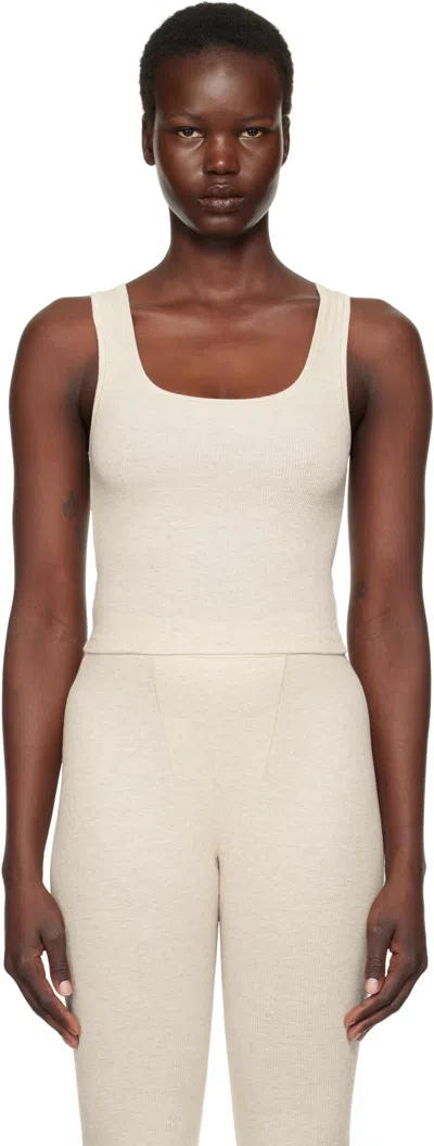 Skims Beige Cotton Rib Tank Top In Heather Oatmeal