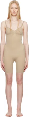 Skims Beige Seamless Sculpt Mid Thigh Bodysuit