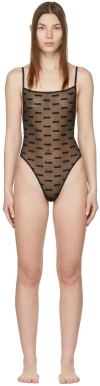 Skims After Hours Brand-flocked Stretch-mesh Bodysuit In Onyx