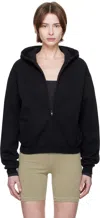 Skims Black Cotton Fleece Classic Zip Up Hoodie In Onyx