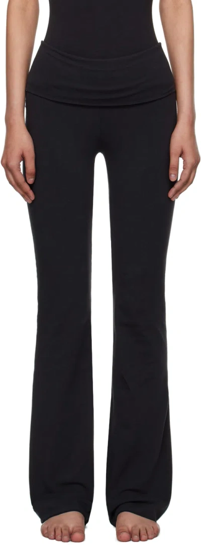 Skims Black Cotton Jersey Foldover Lounge Pants In Soot