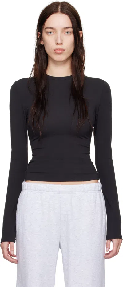 Skims Black Fits Everybody Long Sleeve T-shirt In Onyx