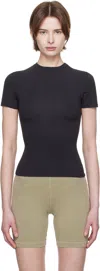 Skims Black Cotton Jersey T-shirt In Soot