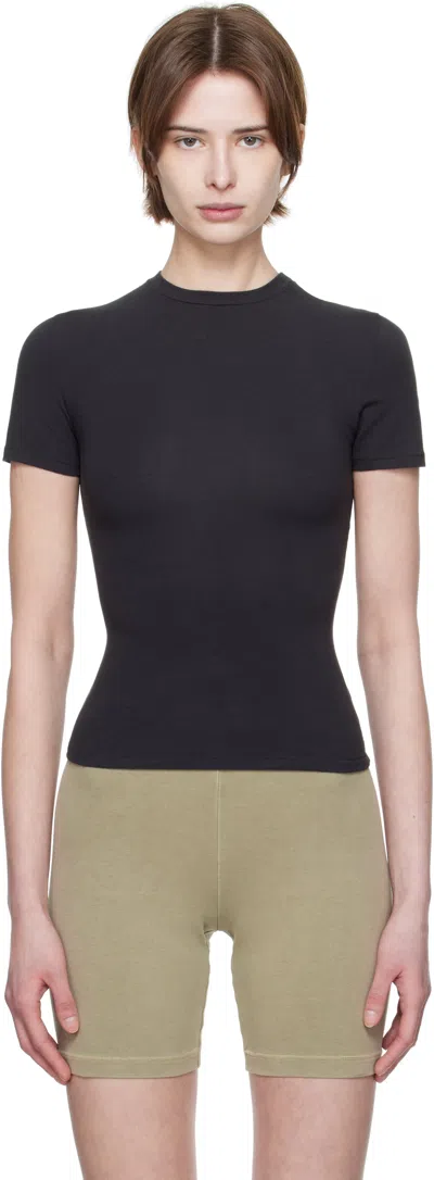 Skims Black Cotton Jersey T-shirt In Soot