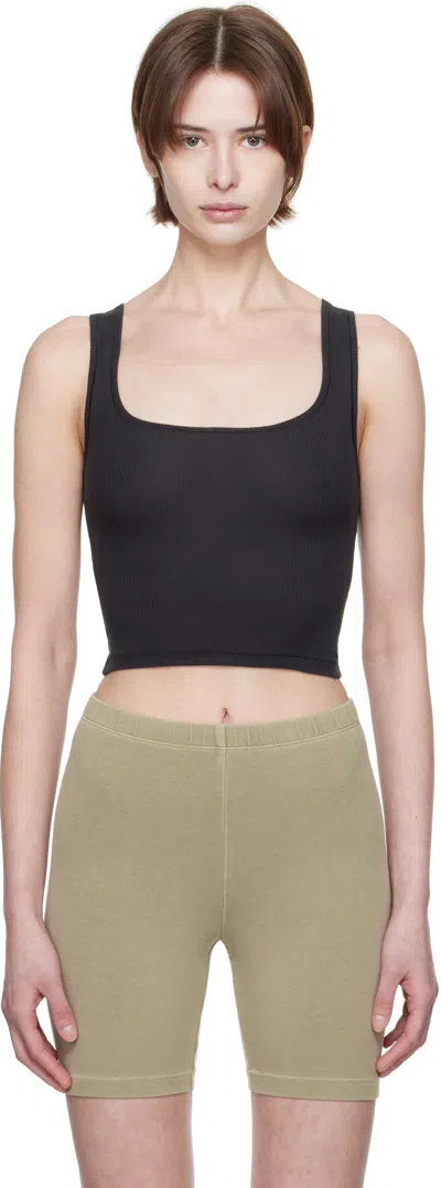 Skims Black Cotton Rib Tank Top In Soot