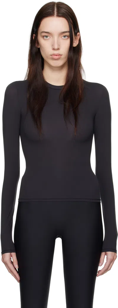 Skims Black Fits Everybody Long Sleeve T-shirt In Onyx