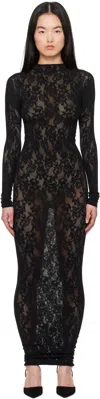 Skims Black Knit Lace Turtleneck Maxi Dress In Onyx
