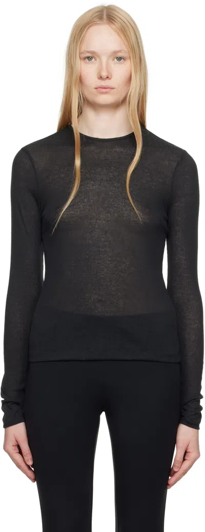 Skims Black Sheer Cotton Long Sleeve T-shirt