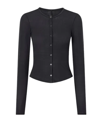 Skims Black Slim-fit Knit Top In Brown
