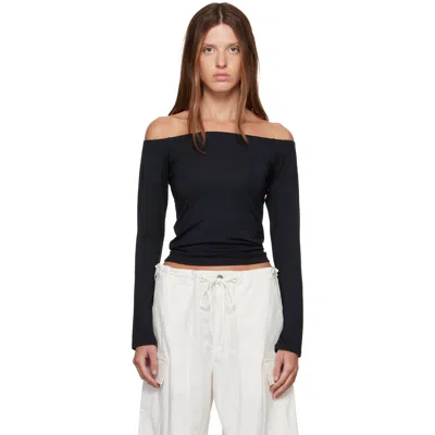 Skims Black Smooth Layers Off The Shoulder Top In Obsidian