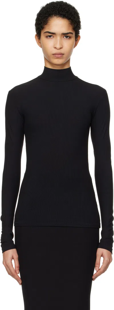 Skims Black Soft Lounge Mock Neck Long Sleeve Top In Onyx