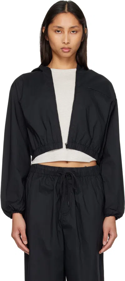 Skims Black Woven Cotton Cropped Zip Up Jacket