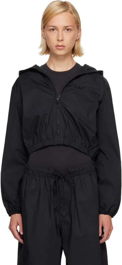 Skims Black Woven Cotton Cropped Zip Up Jacket