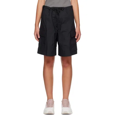 Skims Black Woven Cotton Oversized Cargo Shorts In Onyx
