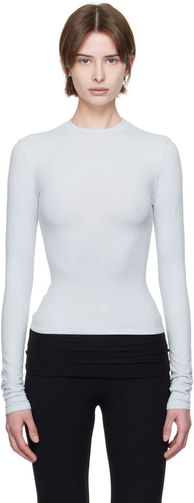 Skims Blue Cotton Jersey Long Sleeve T-shirt In Zen Blue