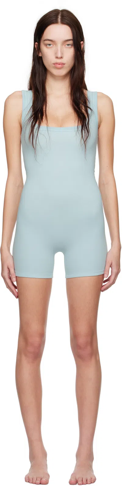 Skims Blue Cotton Rib Onesie Romper In Opal