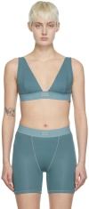 Skims Blue Cotton Rib Plunge Bralette In Kyanite