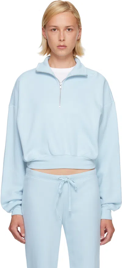 Skims Blue Drapey French Terry Half Zip Sweatshirt