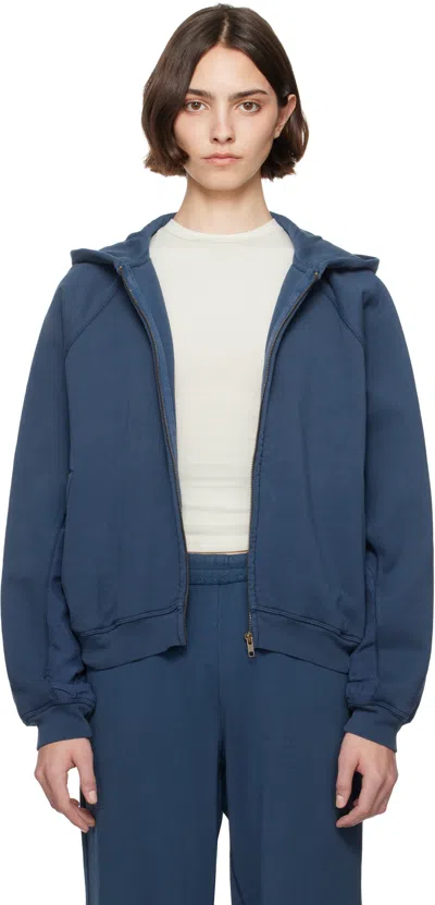 Skims Blue French Terry Relaxed Zip Up Hoodie In Indigo
