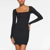 Skims Body Long Sleeve Mini Scoop Dress In Onyx In Black
