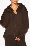 Skims Boyfriend Fleece Boxy Zip-up Hoodie In Brown