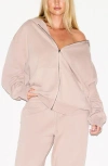 Skims Boxy Zip-up Fleece Hoodie In Brown