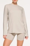 Skims Boyfriend Long Sleeve T-shirt In Stone