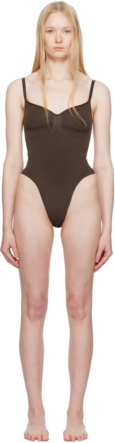 Skims Brown Seamless Sculpt Thong Bodysuit