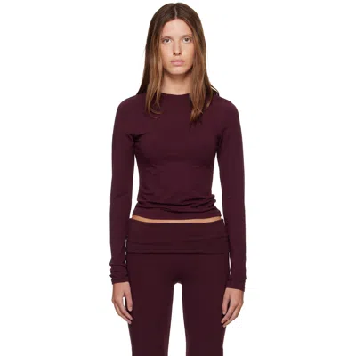 Skims Burgundy Cotton Jersey Long Sleeve T-shirt In Currant