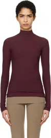 Skims Burgundy Soft Lounge Mock Neck Long Sleeve Top In Bordeaux