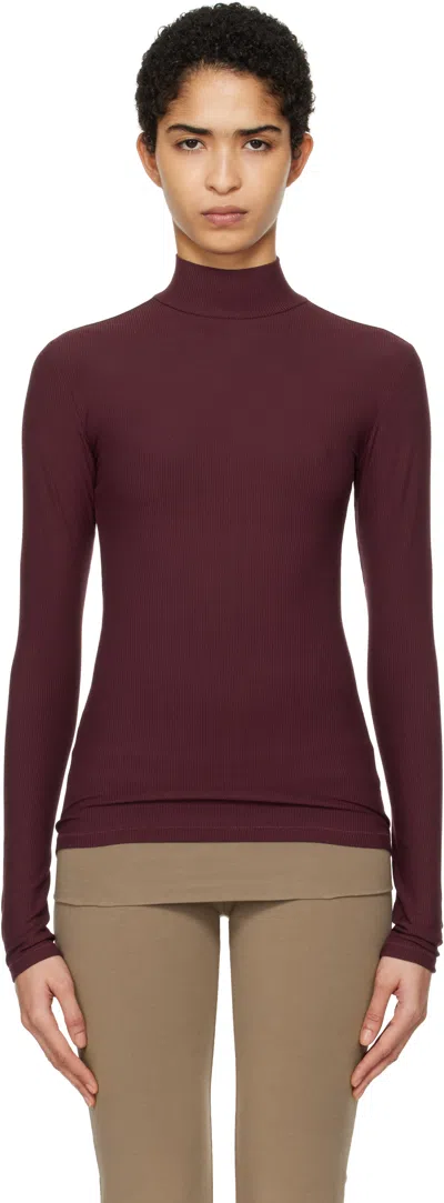 Skims Burgundy Soft Lounge Mock Neck Long Sleeve Top In Bordeaux
