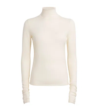 Skims Cashmere Sheer Rollneck Top In White